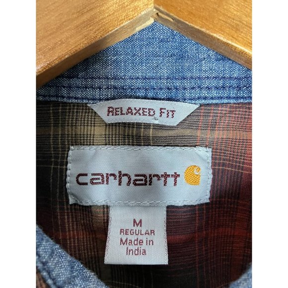 Carhartt Realxed Fit Red Plaid Snap Button Long Sleeve Men's Medium Shirt - Picture 5 of 7